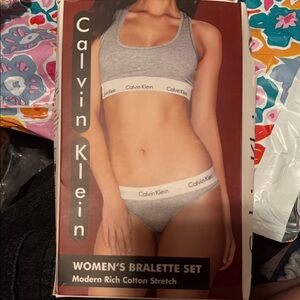 Calvin Klein Heather Gray Bralette and Brief Set size Medium! New in Box